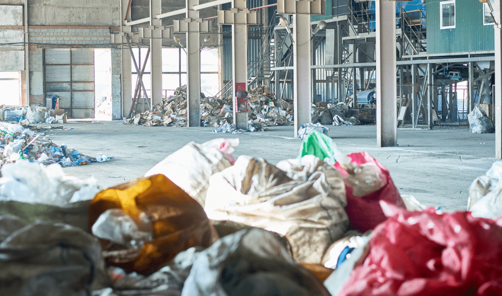 a pile of garbage in a building